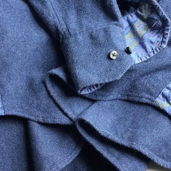 ETRO  blue cotton flannel button -down shirt  Sz 18~45 made in Italy 🇮🇹 - Picture 2 of 13